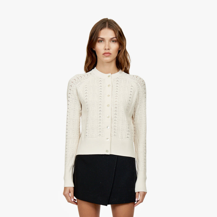 autumn cashmere Bobble Lace Cardigan in Sand