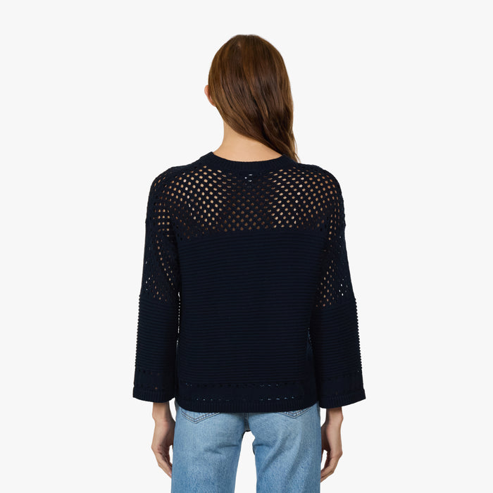 Autumn Cashmere Boxy Crew W/ Mesh Yoke In Navy Blue