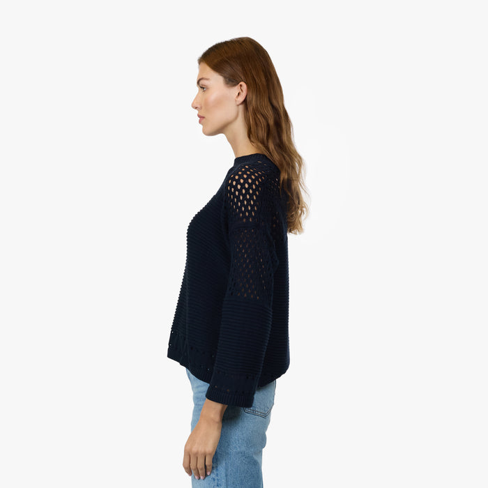 Autumn Cashmere Boxy Crew W/ Mesh Yoke In Navy Blue