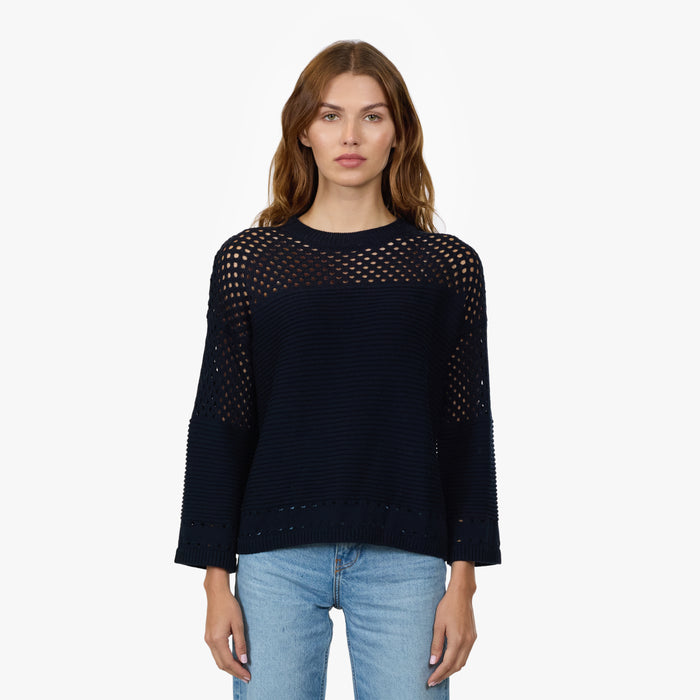 autumn cashmere Boxy Crew w/ Mesh Yoke in Navy Blue