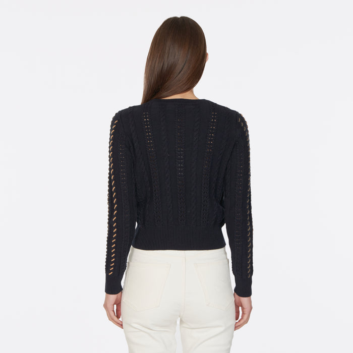 Autumn Cashmere Cable Crew W/ Multi Color Lacing