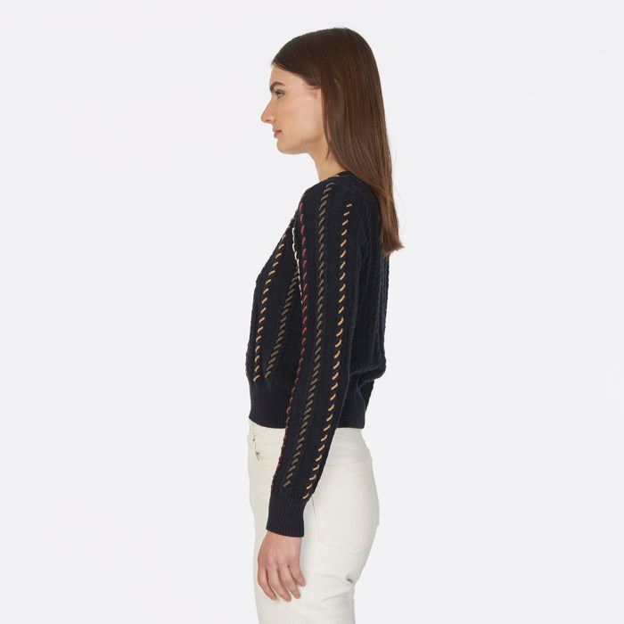 Autumn Cashmere Cable Crew W/ Multi Color Lacing