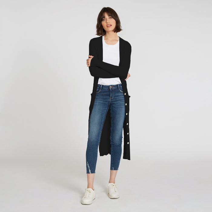 autumn cashmere Cotton Rib Maxi Cardigan in Black