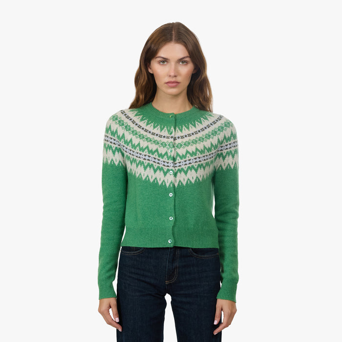 autumn cashmere Crew Neck Cardi w/ Fair Isle