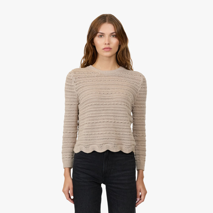 autumn cashmere Crew w/ Scallop Edge in Sandalwood