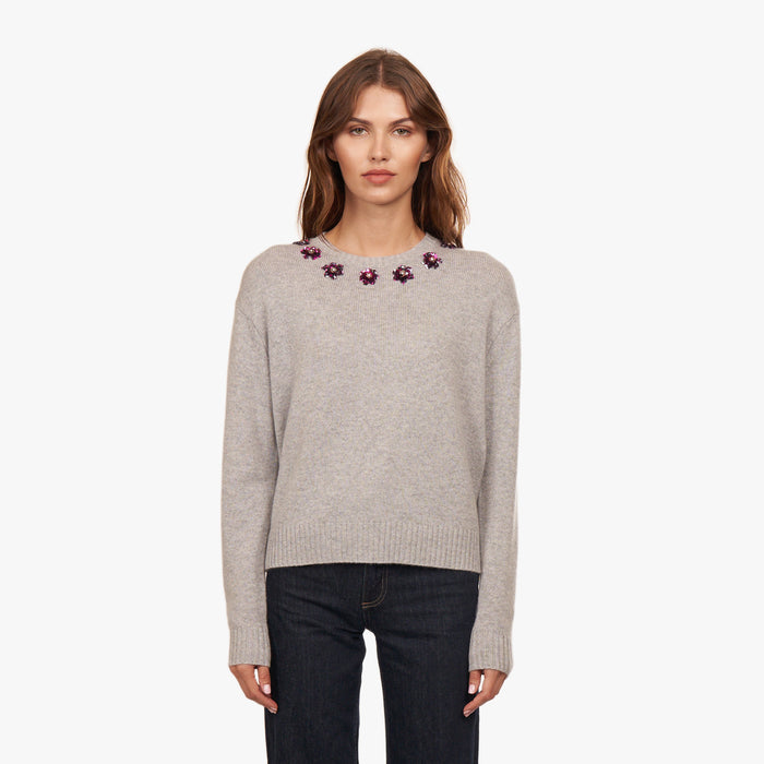 autumn cashmere Crew w/ Sequin Flowers