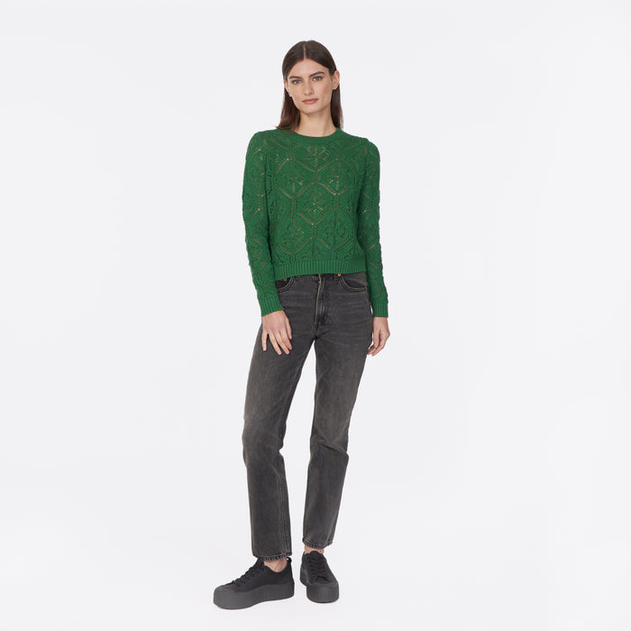 Autumn Cashmere Diamond Stitch Open Pointelle Crew