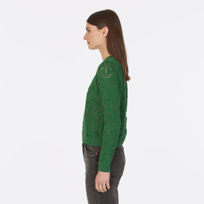Autumn Cashmere Diamond Stitch Open Pointelle Crew