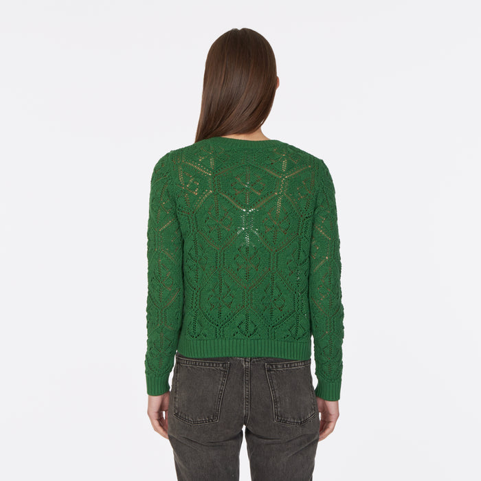 Autumn Cashmere Diamond Stitch Open Pointelle Crew