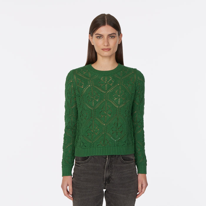 autumn cashmere Diamond Stitch Open Pointelle Crew