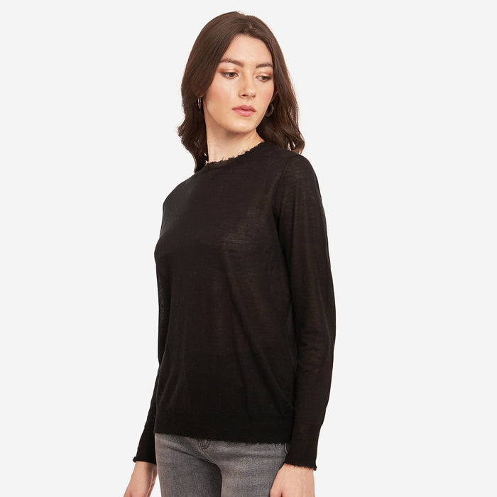 Autumn Cashmere Distressed Edge Crew In Black
