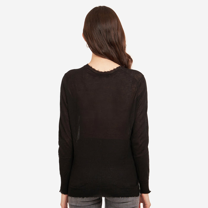 Autumn Cashmere Distressed Edge Crew In Black