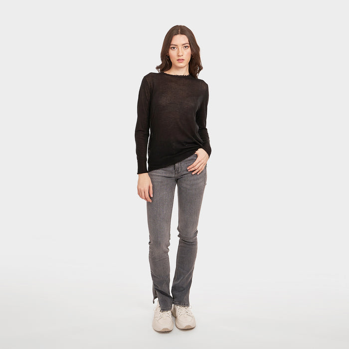 Autumn Cashmere Distressed Edge Crew In Black