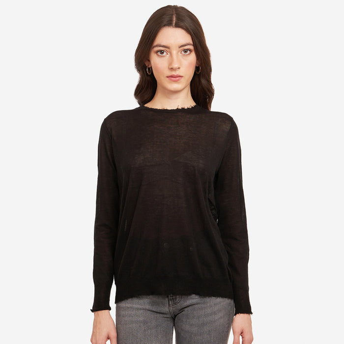 autumn cashmere Distressed Edge Crew in Black