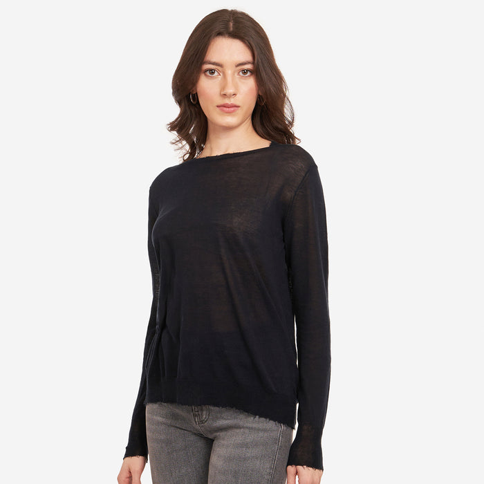 Autumn Cashmere Distressed Edge Crew In Navy Blue