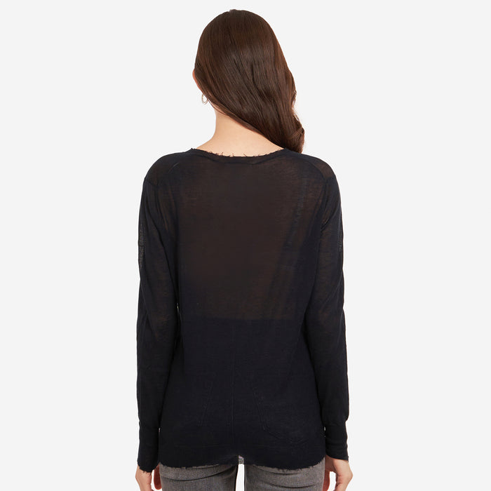 Autumn Cashmere Distressed Edge Crew In Navy Blue