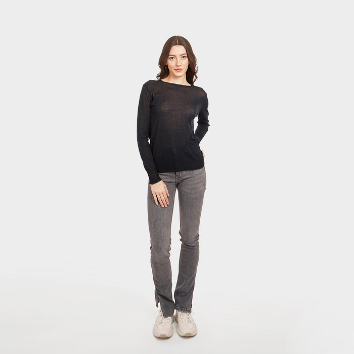 Autumn Cashmere Distressed Edge Crew In Navy Blue