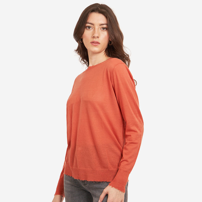 Autumn Cashmere Distressed Edge Crew In Papaya