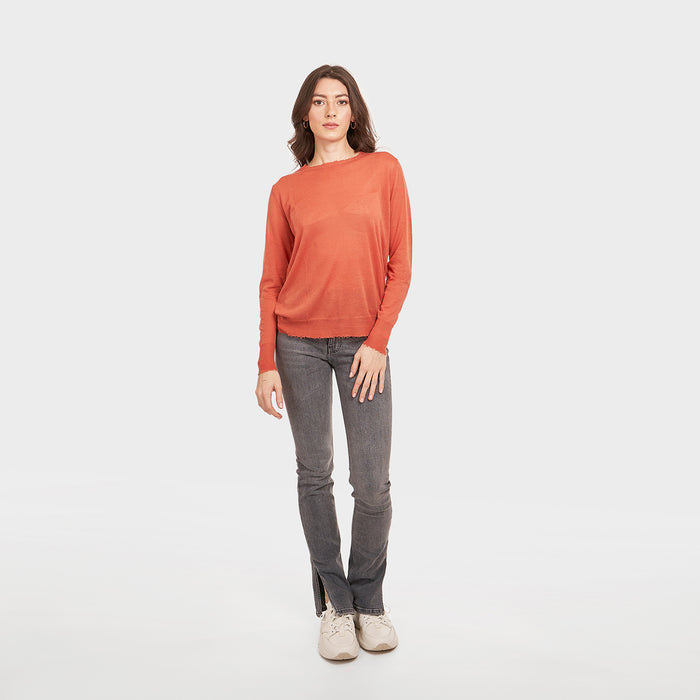 Autumn Cashmere Distressed Edge Crew In Papaya