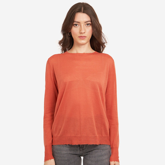 autumn cashmere Distressed Edge Crew in Papaya