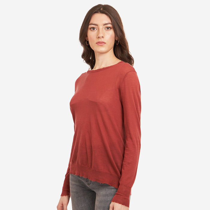 Autumn Cashmere Distressed Edge Crew In Sienna