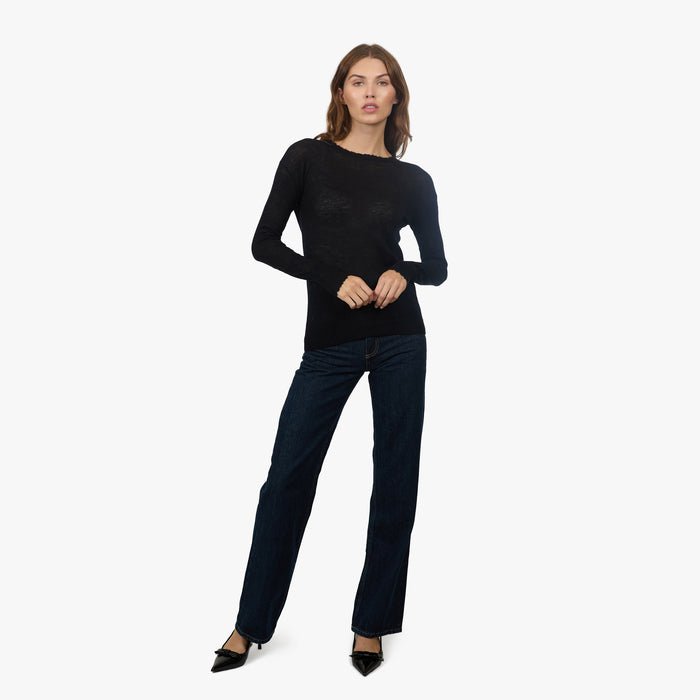 Autumn Cashmere Distressed Sheer Crew In Black