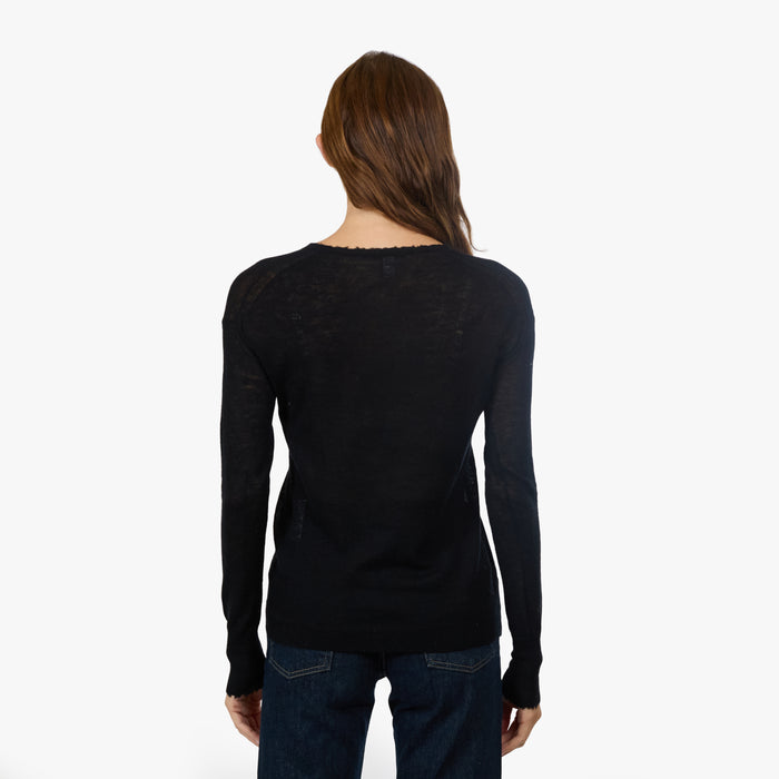 Autumn Cashmere Distressed Sheer Crew In Black