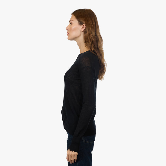 Autumn Cashmere Distressed Sheer Crew In Black