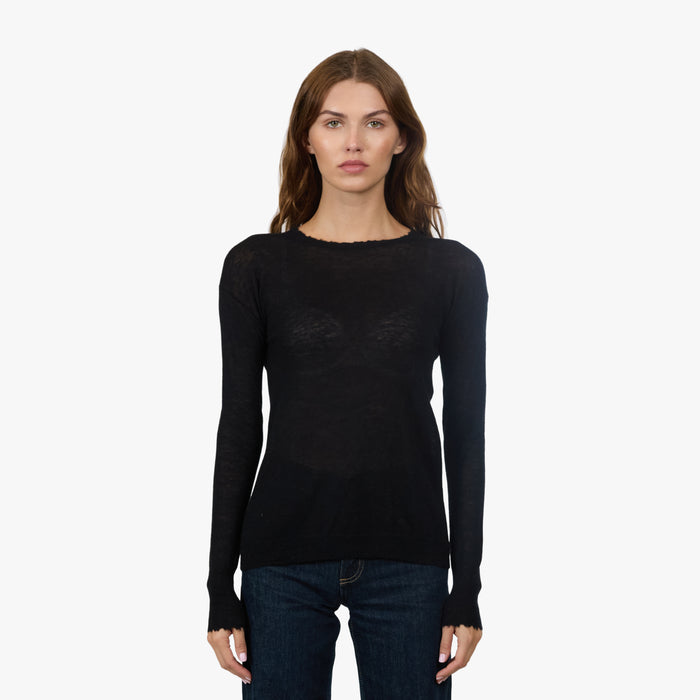 autumn cashmere Distressed Sheer Crew in Black