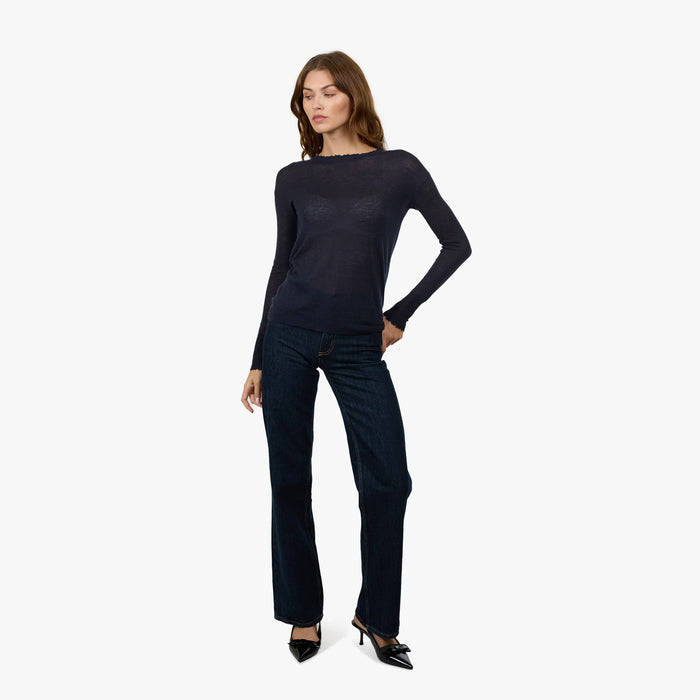 Autumn Cashmere Distressed Sheer Crew In Peacoat