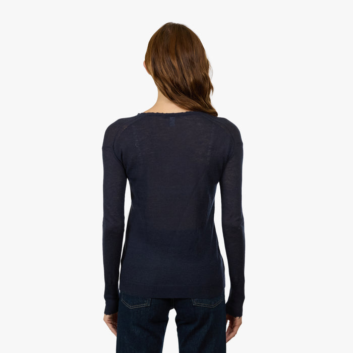 Autumn Cashmere Distressed Sheer Crew In Peacoat