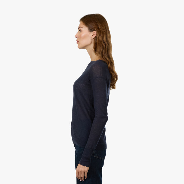 Autumn Cashmere Distressed Sheer Crew In Peacoat