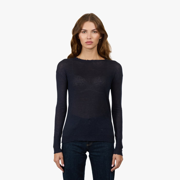 autumn cashmere Distressed Sheer Crew in Peacoat