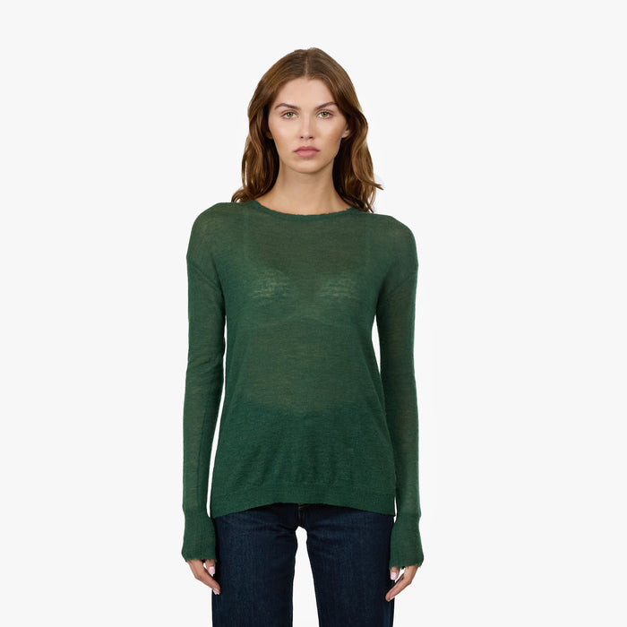 autumn cashmere Distressed Sheer Crew in Pickle