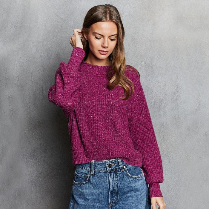 Autumn Cashmere Donegal Shaker Puff Sleeve Crew