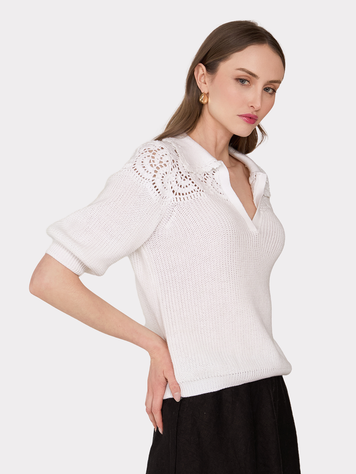 Autumn Cashmere Elbow Sleeve Crochet Johnny Collar