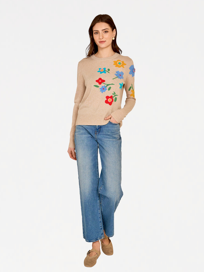 Autumn Cashmere Floral Crew W/ Crochet Applique