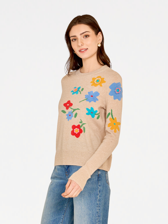 Autumn Cashmere Floral Crew W/ Crochet Applique