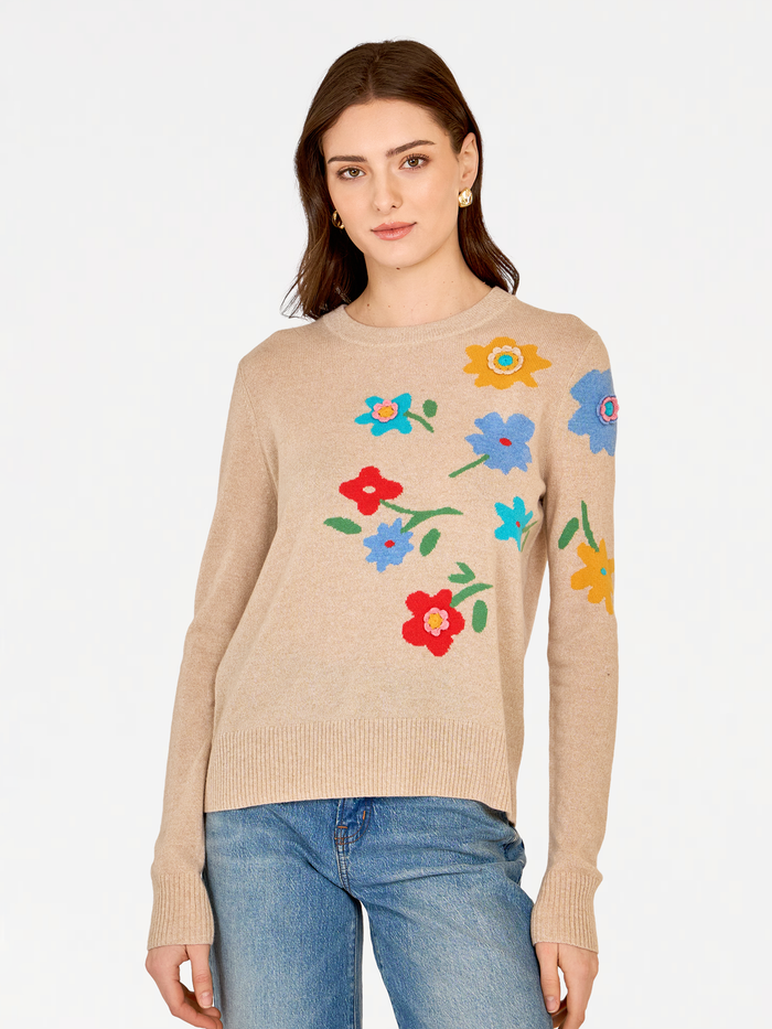 autumn cashmere Floral Crew w/ Crochet Applique