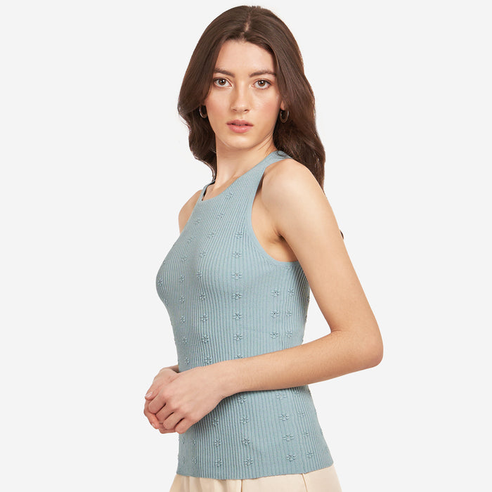 Autumn Cashmere Flower Rib Tank In Cornflower
