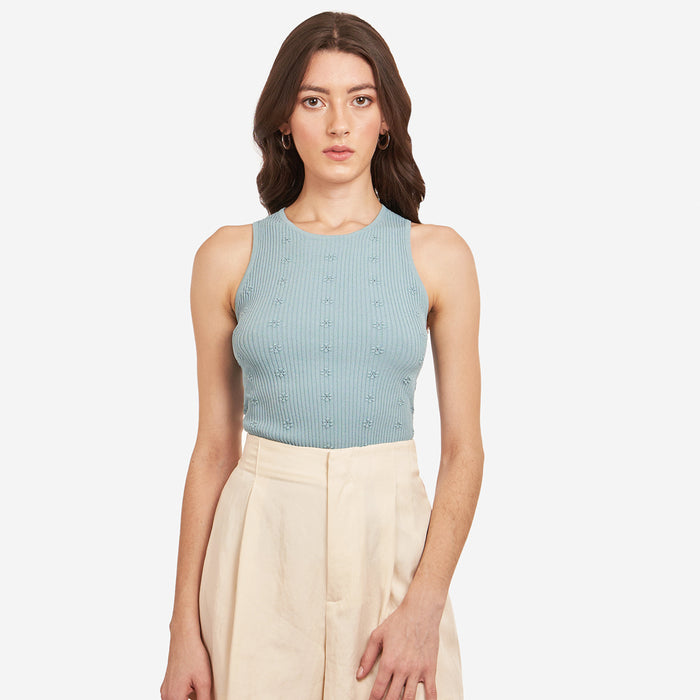 Autumn Cashmere Flower Rib Tank In Cornflower