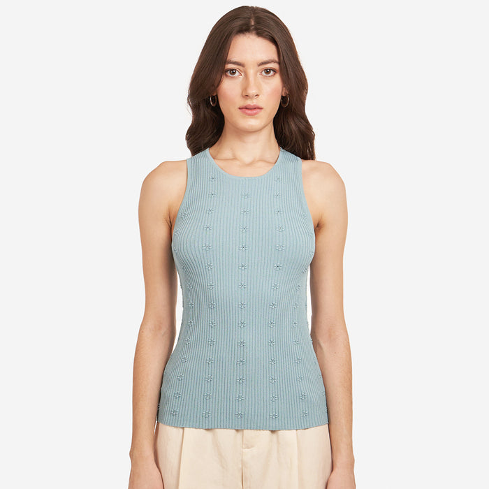 autumn cashmere Flower Rib Tank in Cornflower