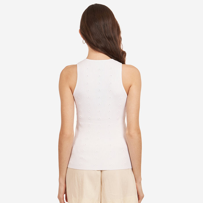 Autumn Cashmere Flower Rib Tank In White