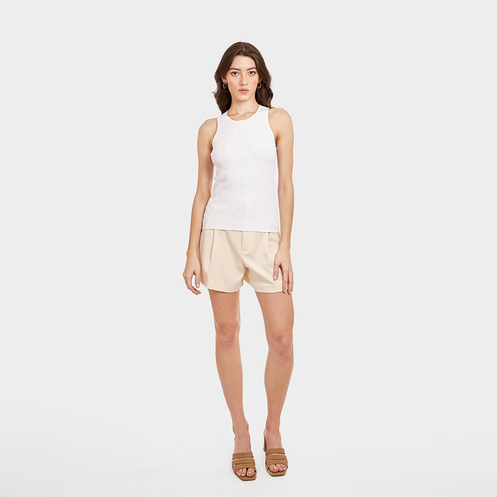 Autumn Cashmere Flower Rib Tank In White