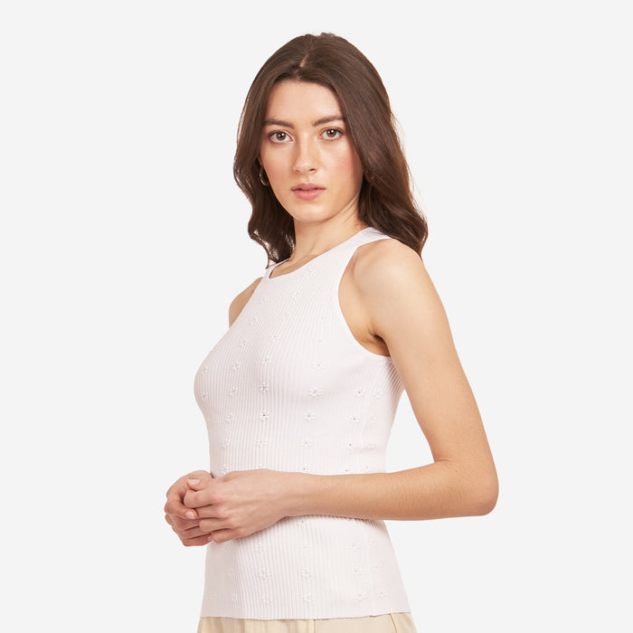 Autumn Cashmere Flower Rib Tank In White