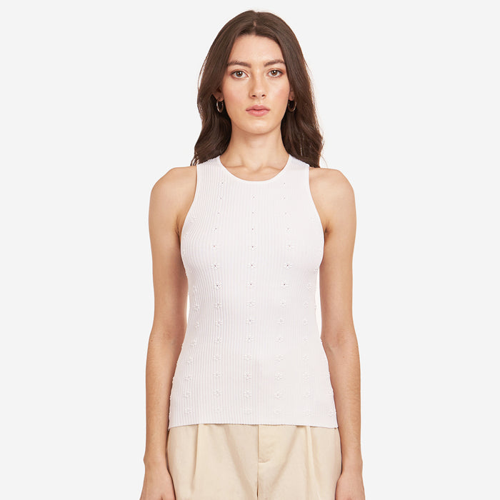 autumn cashmere Flower Rib Tank in White