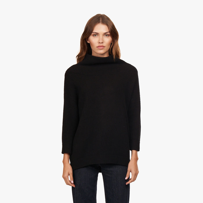 autumn cashmere Funnel Neck Shaker in Black