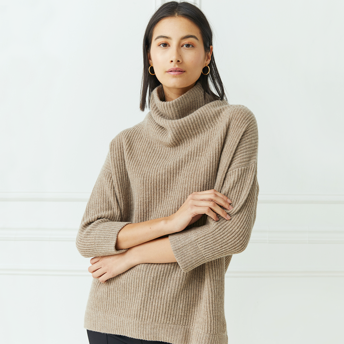autumn cashmere Funnel Neck Shaker in Stone