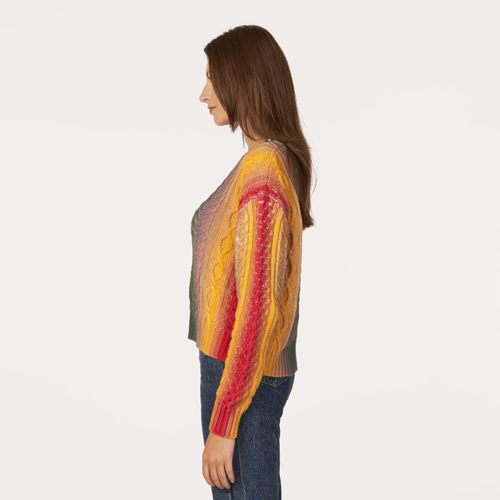 Autumn Cashmere Gradient Stripe Cabled Crew