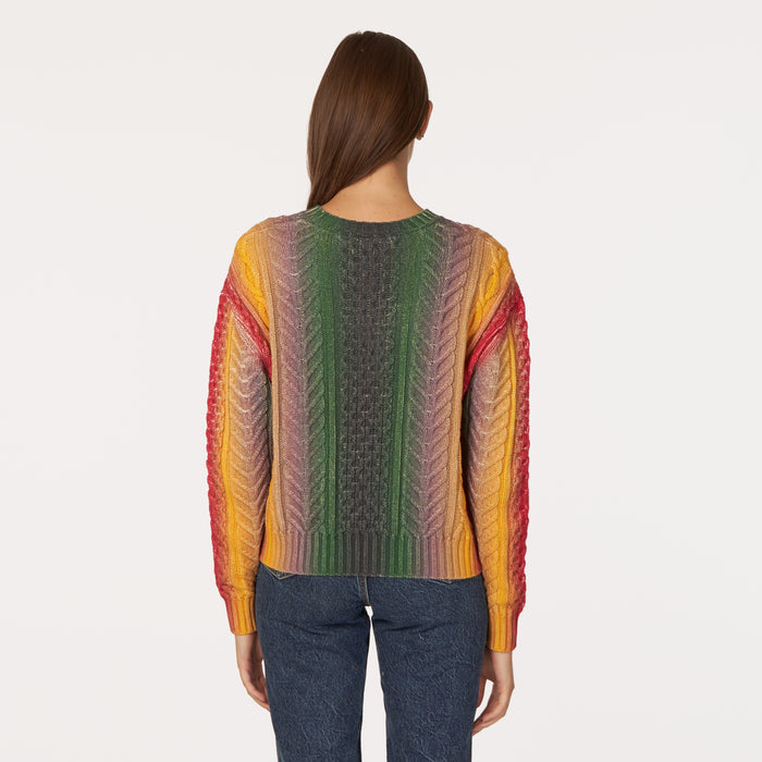 Autumn Cashmere Gradient Stripe Cabled Crew